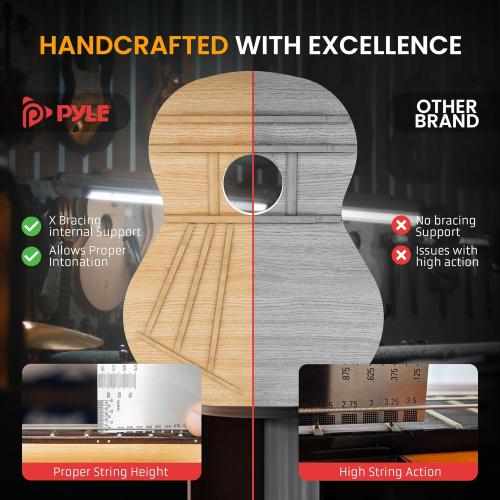 Pyle Beginner Acoustic Guitar Kit, 3/4 Junior Size All Wood Instrument with Full Accessory Kit, Picks, Shoulder Strap, Carry Case, Cleaning Cloth, Tuner App, 2 Month Lessons, 36” (Ash Gloss)