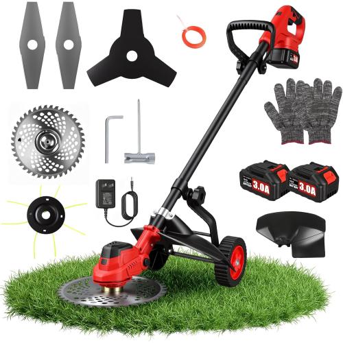 3-in-1 Electric Weed Wacker Cordless, 12″ Brushless Weed Eater Battery Powered with Wheel, 20000 RPM Grass Trimmer/Brush Cutter/String Trimmer, Lawn Mower Edger Weed Trimmer, 6000mAhjong Batteries‼️incomplete‼️