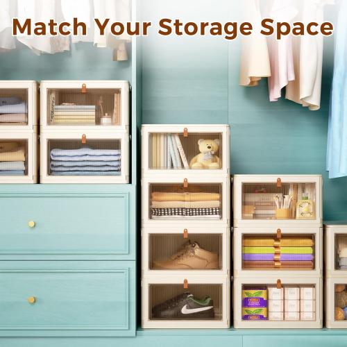 4 Tier Stackable Plastic Storage Bins with Lid and Wheels - 23 QT Closet Organizers and Storage, Foldable Storage Containers, Organization and Storage Boxes for Craft, Home, Pantry, Dorm,Yellow