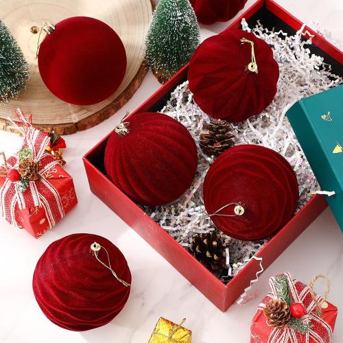 Liliful 12 Pcs Velvet Christmas Ornaments Balls, 4 r(Wine Red)