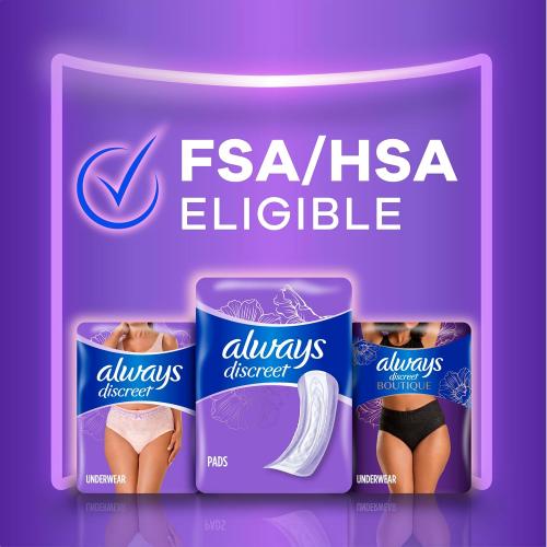 Always Discreet Adult Incontinence Pads for Women, Moderate Absorbency, Regular Length, Postpartum Pads, 108 Count (2 Packs of 54)