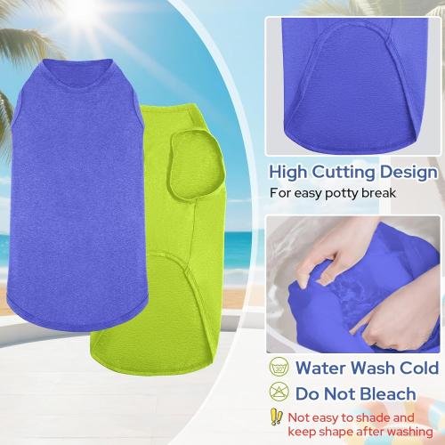 2 Pack Dog Shirts, Quick Dry Breathable Dog Clothes Pet Sleeveless Vest, Summer Stretchy Tank Top T-Shirts for Large Dogs, Deep Blue Dark Green (S)