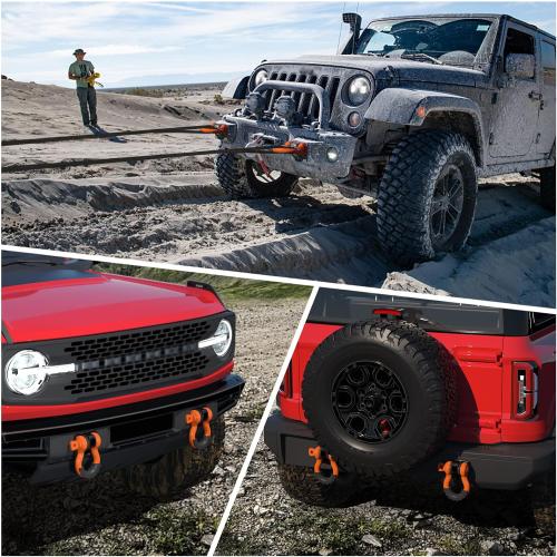 TICONN 2 Pack D Ring Shackle with 7/8 Screw Pin 57,000Ibs Break Strength, 3/4 Heavy Duty Shackles with Isolator & Washers for Tow Strap Winch Off Road Vehicle Recovery (Orange/Black)