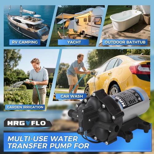 [Upgraded Version] 12V DC RV Fresh Water Pump, 7GPM 70PSI, Five Chamber Self-Priming Diaphragm Pump with Heavy Duty Pressure Switch & Strainer (12V-7GPM-70PSI)
