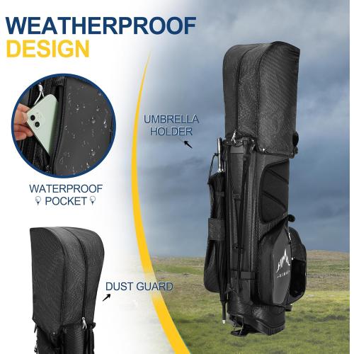 UNIHIMAL 14-Way Golf Stand Bag, Full Length Premium PU Leather Golf Bag with Plush Top, Magnetic Pocket, Dual Strap and Rain Cover for Men