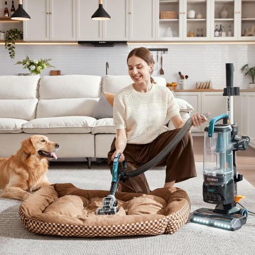 Eureka FlexReach Plus Bagless Upright Vacuum Cleaner for Home,Pet Vacuum for Carpet and Hard Floor, Lift-Up Vacuum with Flooring Type Sensor, HEPA Filter,Anti-Tangle, ‼️color is blue it’s medium dirt needs cleaning ‼️