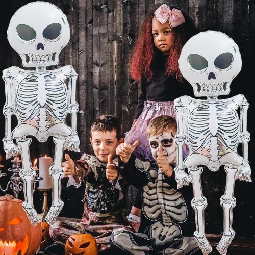 2 Pieces 34x62 Inches Scary Skeleton Foil Balloons - Large Spooky Mylar Life Size Skull Balloons for Halloween Decorations, Haunted House, Trick-or-Treat, Indoor and Outdoor Party Supplies