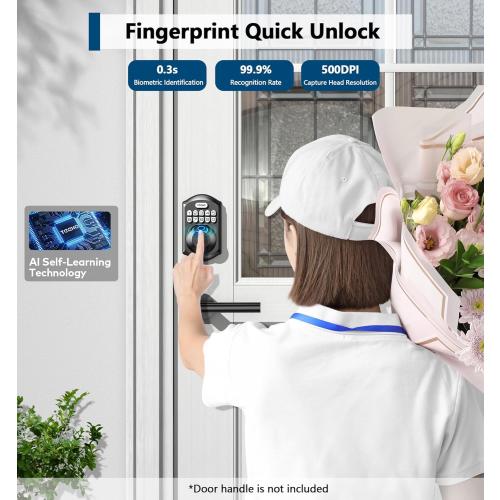 TEEHO TE002 Fingerprint Door Lock - Keyless Entry Electronic Keypad Deadbolt with 2 Backup Keys - Auto Lock - Easy Installation - Smart Locks for Front Door - Matte Black