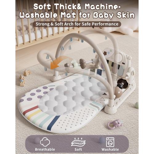 STACTCUTE Baby Play Mat Baby Toys,Baby Gym Tummy Time Play Piano Activity Mat with 5 Infant Sensory Toys,Music & Light Infant Newborn Gifts for Babies Toddlers 0-3 6-9 11 12 Months.