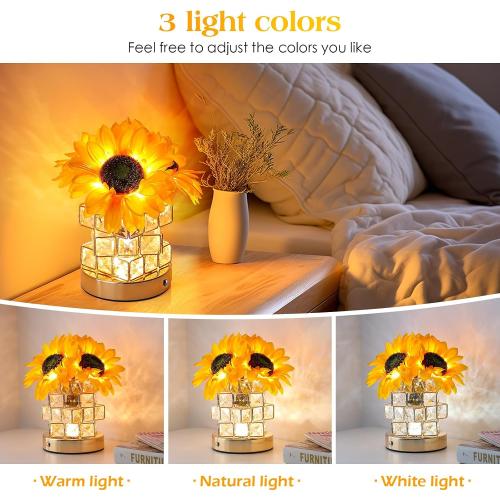 Sunflowers Flower Lamp Cordless Touch Table Lamp Birthday Gifts for Women