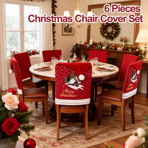 homyfort Christmas Chair Covers Set of 6 - Removable Washable Chair Back Covers for Dining Chairs, Holiday Party Decor for Families & Hosts