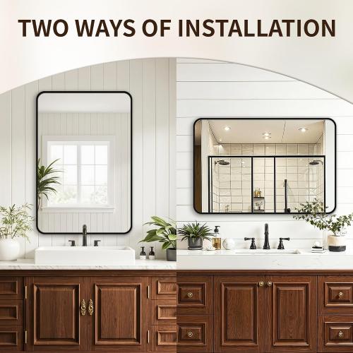 FICTOR Bathroom Mirror, 2 Pack 36x24 Black Framed Vanity Mirror for Wall, Shatterproof &Anti-Rust Bathroom Mirrors for Over Sink, Bedroom, Living Room, Entryway, Vertical/Horizontal Mount