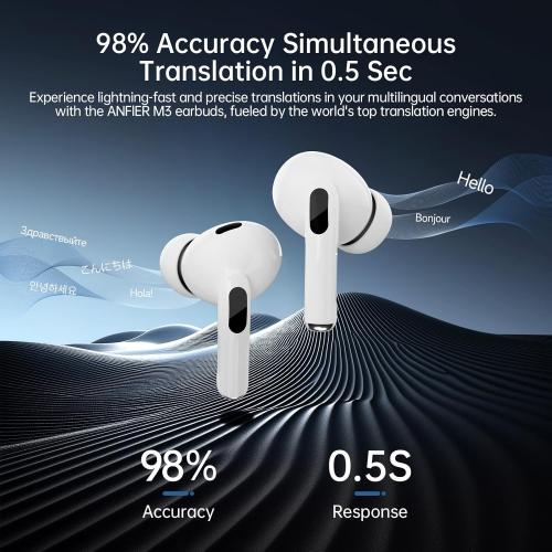 White Ai Translation Earbuds Real Time, 144-Language Translator Earbuds with Accent Support & 8-Language Offline Translator Device - Two Way Translation Headphones for Language, Learning, Travel, Business