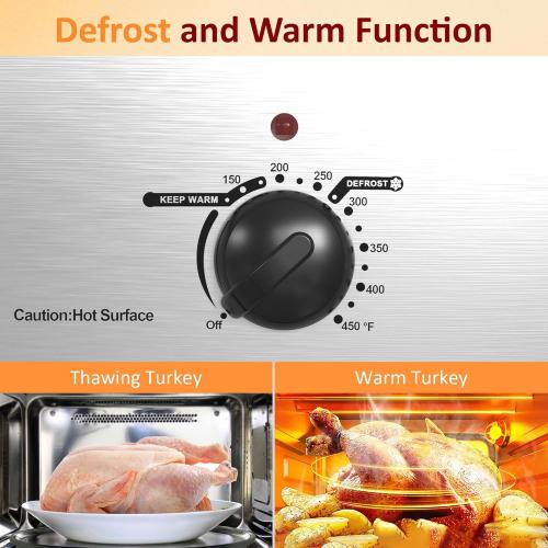 Sunvivi Electric Roaster,28 Quart Roasting Oven with Self-Basting Lid Removable Pan,Turkey Roaster Oven with 150 to 450F Temperature Control Cool-Touch Handles, Sliver. No warranty