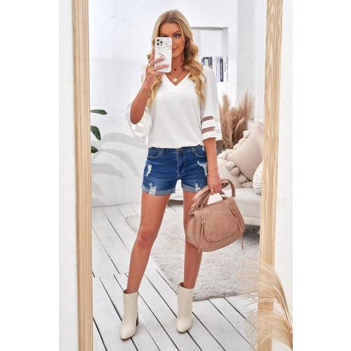 Size S LookbookStore Women's High Waisted Rolled Hem Distressed Jeans Ripped Denim Shorts