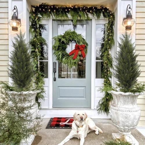 3.6FT Fake Topiary Trees Artificial Outdoor 2 Pcs UV Resistant Shrubs | Faux Cedar Tree for Outdoor Patio, Porch, Garden Indoor Planters Home Decoration