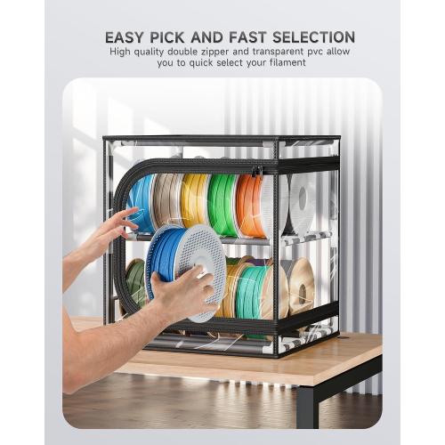 YOOPAI 3D Printer Filament Storage Box – 2 Tier Filament Storage Rack with Transparent Cover, Holds Up to 24 Rolls 1KG – 3D Filament Storage Organizer for Home, Workshop & Studio