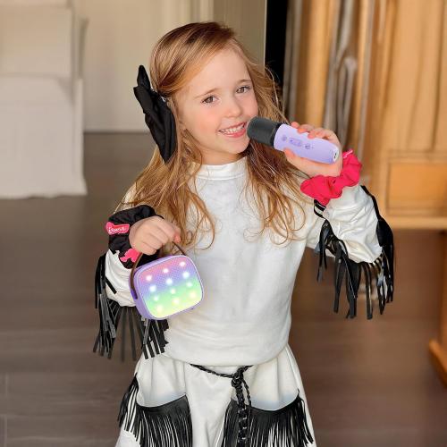 Mini Karaoke Machine with 2 Wireless Microphones, TOP Kids Gifts for Girls Ages 3, 4, 5, 6, 7, 8, 9, 10, 11, 12  Years Old, 4-12th Christmas Birthday Toy Gift for Girls Boys Party (Purple)