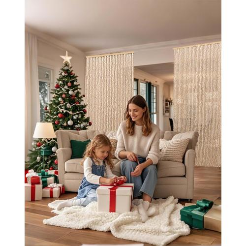 90 Strands Beaded Curtain for Doorways -35.5x79- Handmade Natural Beaded Curtains，Boho Doorway Wood and Bamboo Bead Curtain-As Insect Screen/Room Divider-Beige