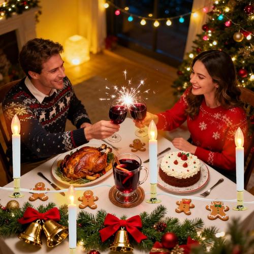 10 Pack Electric Window Candle Lights with Gold Base - Dusk to Dawn Sensor, Auto On/Off for Holiday Party Home Decor (Warm White)