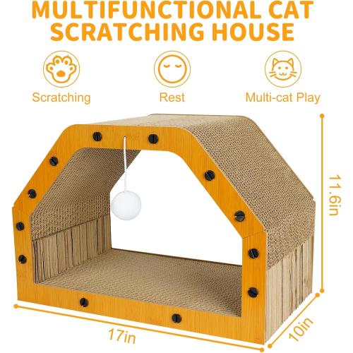Cardboard Cat House - Large Cardboard Cat Scratcher Cozy Cats Lounger as Tunnel and Sofa, Cat Scratcher for Indoor Cats, Safe & Secure