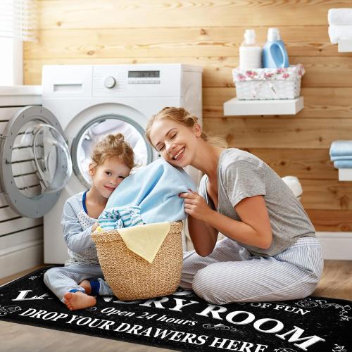 Runner Rug, Farmhouse Kitchen Floor Mat, Non Slip Laundry Room Decor, 20 X 47 inch, Black