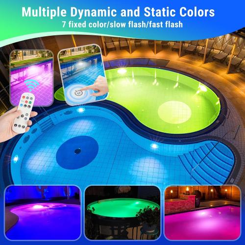 Rechargeable Submersible Pool Lights for Above Ground Pools Waterproof, Underwater LED Pool Lights for Inground Pool with Remote,Magnetic Swimming Pools Light for Hot tub,Spa-2PCS