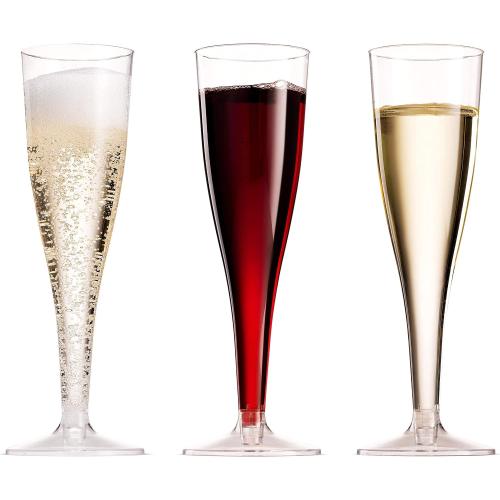 Munfix 100 Plastic Champagne Flutes - 5 Oz Disposable Clear Champagne Glasses for Parties, Mimosa Bar, Events, Wedding and Shower Party Supplies - Toasting Cocktail Cups