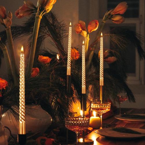 10 Inch Taper Candle, Set of 9,Tapered Candles Burn for 7 Hours, Long Sticks,Tall Candlesticks, Dinner Party, Wedding, Halloween (25cm, Gold)