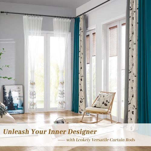 Corner Curtain Rod for Windows  L-shaped Curved Heavy Duty Corner Window Curtain Rods, Adjustable Renter Friendly 1 Inch Black Drapery Rods for Bedroom Living Room