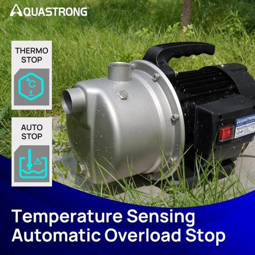 Aquastrong 115V Shallow Well Garden Pump, Stainless Steel, 1210 GPH, Water Transfer Draining Irrigation Sprinkler Pump, for Lawn,Garden,1.2 HP Portable