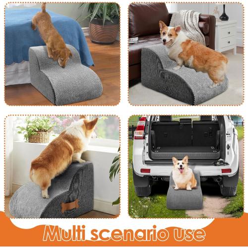 Cat/Dog Ramp Stair Stable, 2/3 Step Small Dog Stair Safe Sponge Filling Pet Ladder Ramp, Nonslip Bottom for Cat Puppy Pet,Stairs for High Beds and Couch,Indoor Steps(2 Step)