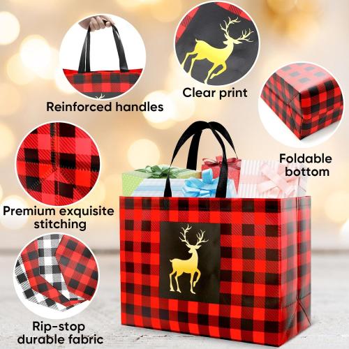 8PCS Extra Large Christmas Bags Reusable Holiday Gift Bags with Handles for Xmas Party Supplies