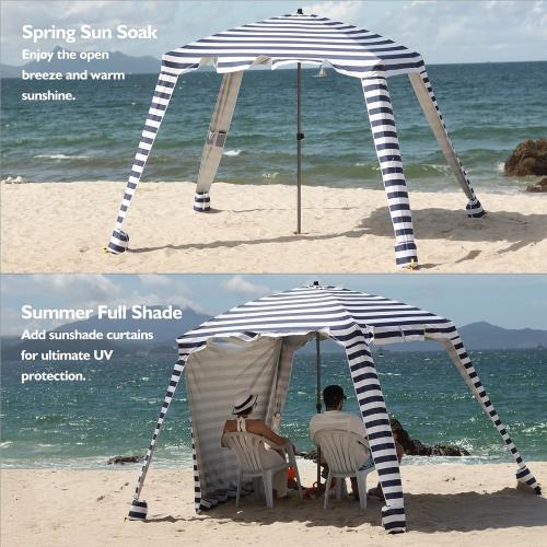 Beach Cabana - Beach Umbrella with UPF 100  UV Protection & Sunshade Curtain - Waterproof Tent - Portable Shade, Easy to Set Up, Perfect for Family & Friends, Navy Blue