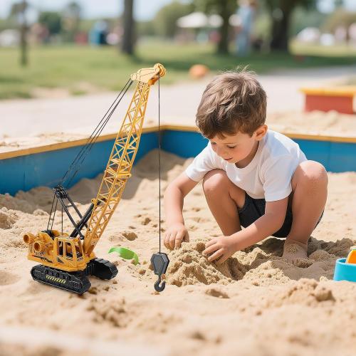 Metal ABS Crane Toy, Diecast Construction Vehicles Crane Model Car with Manual Lifting Button, Truck Building Toys for Kids Boys Ages 3-7, 8-12 Christmas and Birthday Gifts