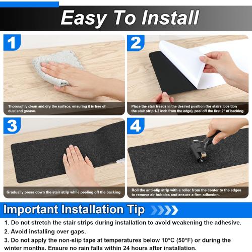 Outdoor Stair Treads Non-Slip Step Strips for Wooden Steps 5 Pack 6” x 24” Anti Slip Grip Tape Precut for Outside Stairs, Non Skid Stair Tread Mats Weather Resistant for Outdoors, Black