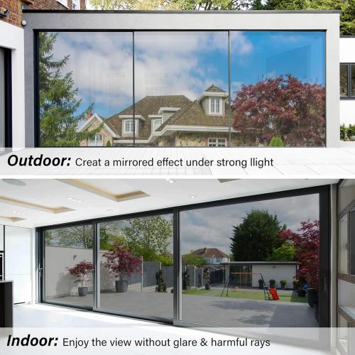 29.5 x 78.7 inch Kromapolis One Way Window Privacy Film Reflective Mirror Home Window Tint, Daytime Privacy Heat Control Anti UV Glass Tinting Static Cling (Silver, 29.5 x 78.7 inch)