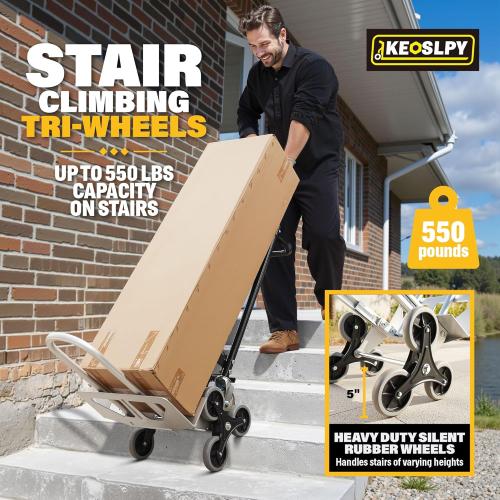 3 in 1 Convertible Hand Truck 1000 LBS Capacity, Industrial Heavy Duty Hand Truck Dolly Cart, Aluminum Stair Climbing Utility Trolley Platform Cart with Wheels for Transport & Moving