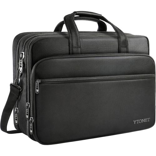 Ytonet Laptop Briefcases for Men, 17 Inch Expandable Briefcase Computer Bags for Laptop for Men, Water Resistant Multi Compartments Men's Work Bag with Luggage Strap for Bussiness Travel, Black
