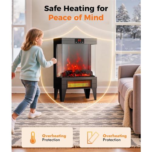 Electric Fireplace Stove Heater - Freestanding Fireplace Heater for Indoor Use with Realistic 3D Flame, Adjustable Thermostat & Remote, Quiet, Timer for Living Room and Bedroom