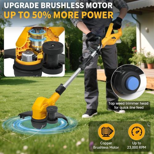 Cordless Weed Wacker & Edger for Dewalt 20V Battery, 3-in-1 Folding 150cm/59in Brushless Electric String Trimmer, Grass Cutter with 3 Types Blades for Lawn, Yard and Bush Trimming(No Battery)‼️llittle dirty‼️