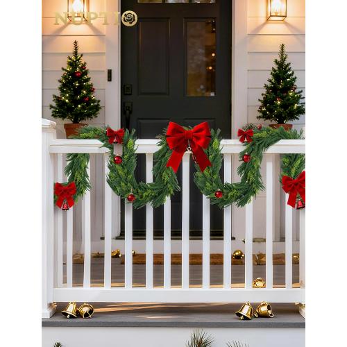 NUPTIO Christmas Norfolk Pine Garland: 6Ft Artificial Pre-Lit Cedar Garland for Mantle Fireplace Table Stair - Real Touch Greenery Decorations 30 LED Lights 12-Mode with Remote Timer for Door Wall