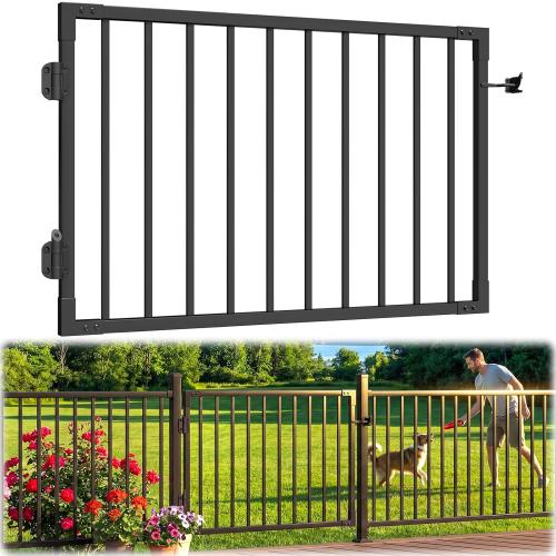 W.4ft x H.36in Aluminum Deck Gate Kit for H. 36in Railing System, Cuttable Porch Gate Outdoor with Latch and Auto-Close Hinge, Texture Black AAMA 2604 Grade Finish for Deck, Patio, Garden