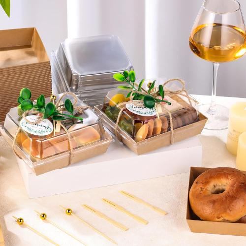 VAIPI 50 Sets Charcuterie Boxes with Clear Lids, Wedding Cake Boxes for Guests Paper Disposable Food Containers with Thank You Cards, Eucalyptus Leaves and Toothpick for Party Bakery Sandwich Salad