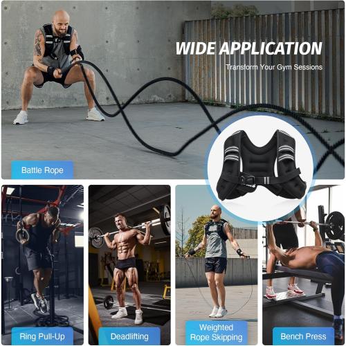 Black ZELUS Weighted Vest, 6lb/8lb/12lb/16lb/20lb/25lb/30lb Weight Vest with Reflective Stripe for Workout, Strength Training, Running, Fitness, Muscle Building, Weight Loss, Weightlifting
