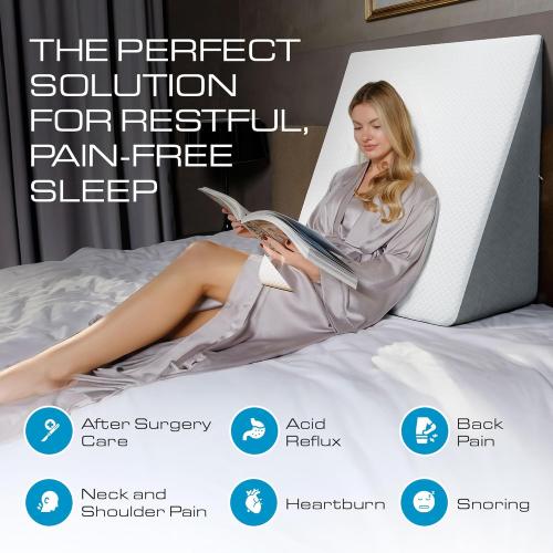 Kolbs Extra Wide Bed Wedge Pillow for Sleep Apnea, Acid Reflux, and Back Pain Relief, with Chic Jacquard Cover - Headboard GERD Pillow Wedges for Sleeping (Extra Wide 12 Height)