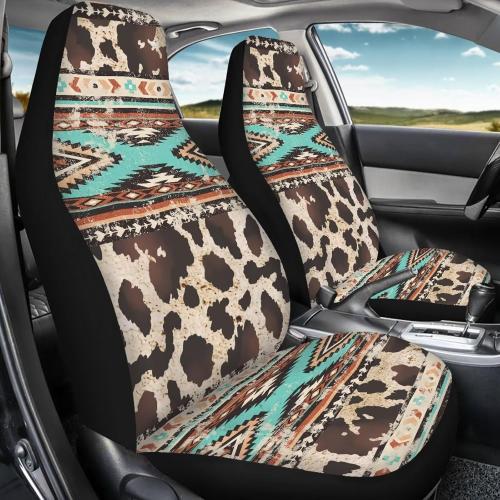 Brown Cow Geometry Print Car Seat Cover Universal Front Seats Covers Fit for Most Cars,SUVs,Sedans,Trucks or Van