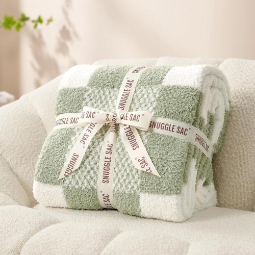 Snuggle Sac Checkered Blanket, Sage Green Throw Blanket for Couch Plaid Microfiber Fluffy Warm Cozy Fuzzy Soft Throw Blanket Reversible Checker Blankets for Sofa, Chair, Bed, 50x60 inches