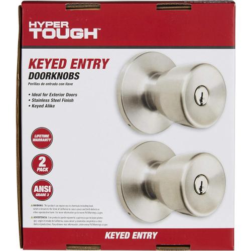 Hyper Tough Keyed Entry Tulip Style Doorknob, Stainless Steel(Ss) Finish, Twin Pack