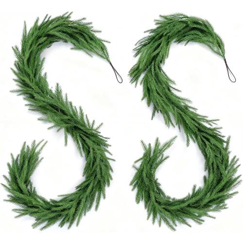 2 Pack 6FT Real Touch Norfolk Pine Garland – Artificial Evergreen Greenery Christmas Decoration for Mantel, Staircase, Table, Indoor Outdoor Rustic Farmhouse Winter Holiday Decor
